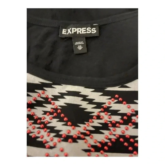 EXPRESS Women’s XS Black & Red Aztec Print Studded Sleeveless Top - Picture 4 of 4